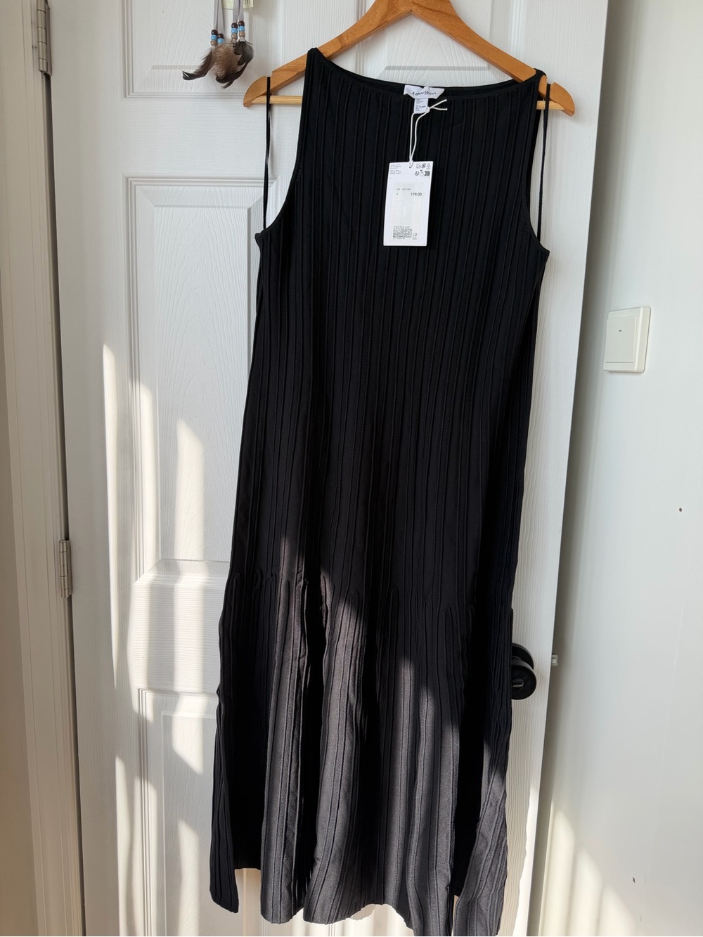 & Other Stories Black Ribbed Midi Dress